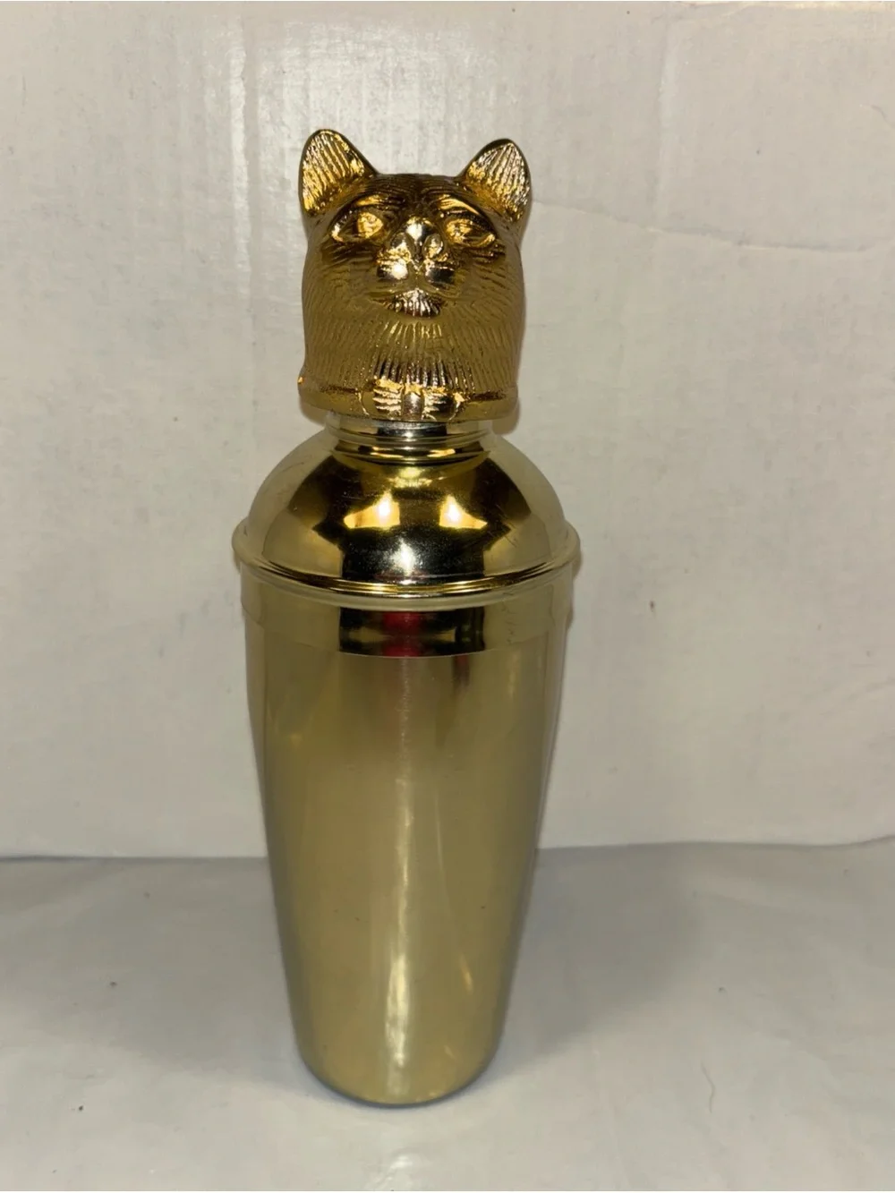 Gold Cat-Head Cocktail Shaker - Decorative Bar Accessory Rare